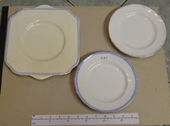 Three Blue-trimmed Side Serving Plates