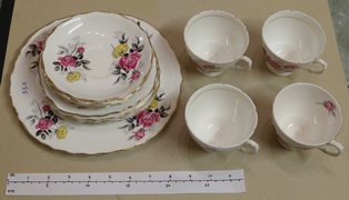 Floral Bone China Side Plates, Teacups and Saucers