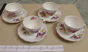 Floral Bone China Side Plates, Teacups and Saucers