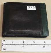 Traditional Men's Black Leather Wallet With Green Trim