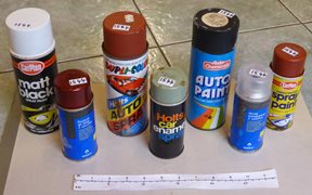 Selection of Partly Used Car Paint Spray and Lacquer Cans