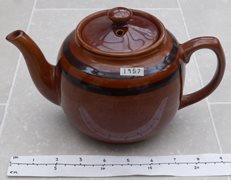 Large Brown Teapot with Black Stripes
