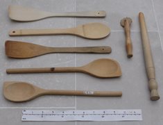 Collection of Vintage and Unused Wooden Kitchen Spoons and Utensils