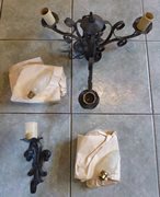 Vintage Hanging Triple Frosted Lamp, with Wall Fixture